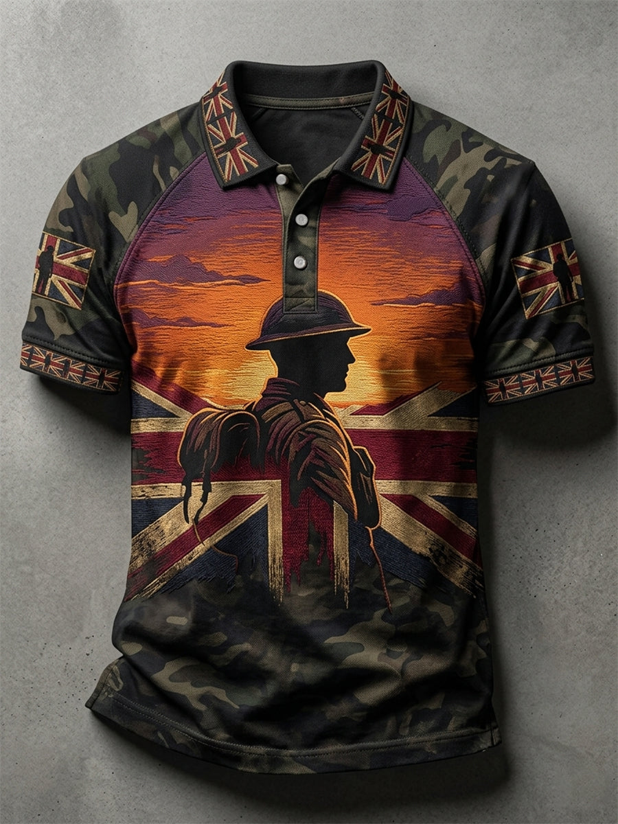 Men's British Flag Veteran Camouflage Print Casual Polo