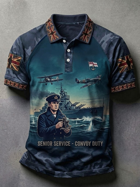 Men's UK Flag Royal Navy Veteran Camouflage Print Casual Polo