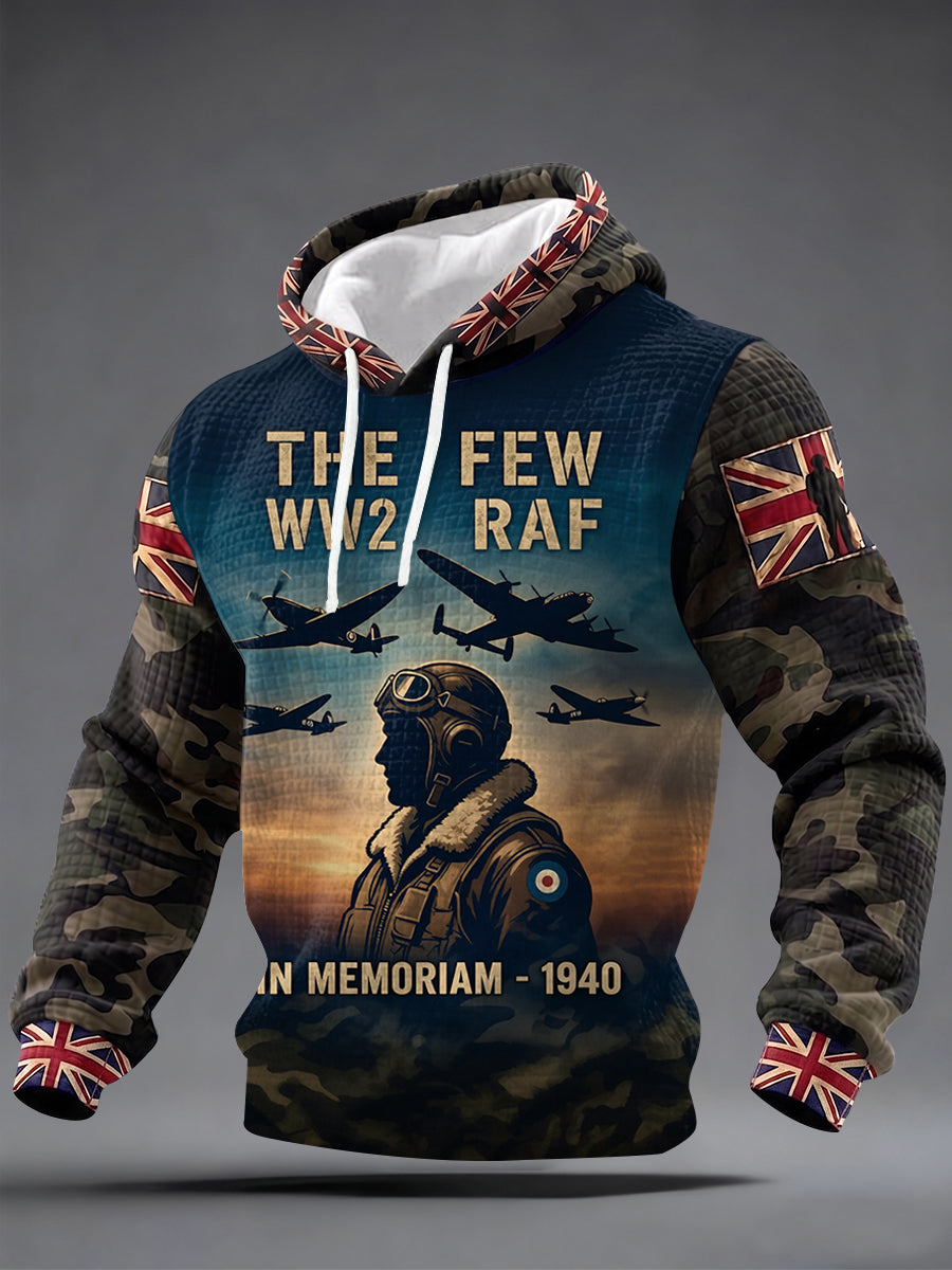 Men's UK Flag Veteran Camouflage Print Casual Waffle Hoodie