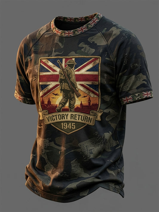 Men's British Flag Veteran Camouflage Print Casual Tee