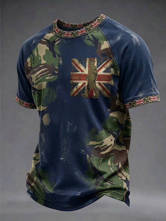 Men's British Flag Veteran Camouflage Print Casual Tee