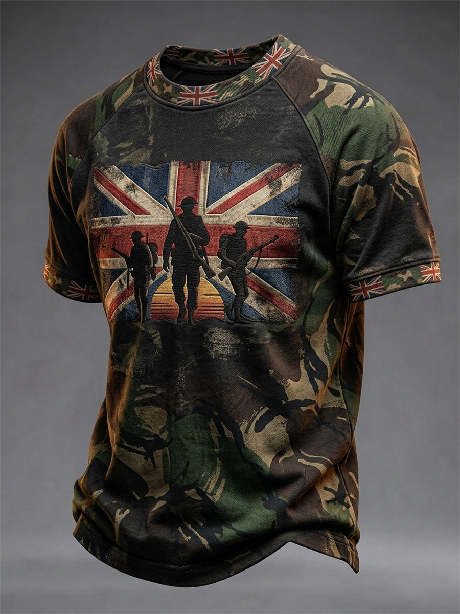 Men's British Flag Veteran Camouflage Print Casual Tee