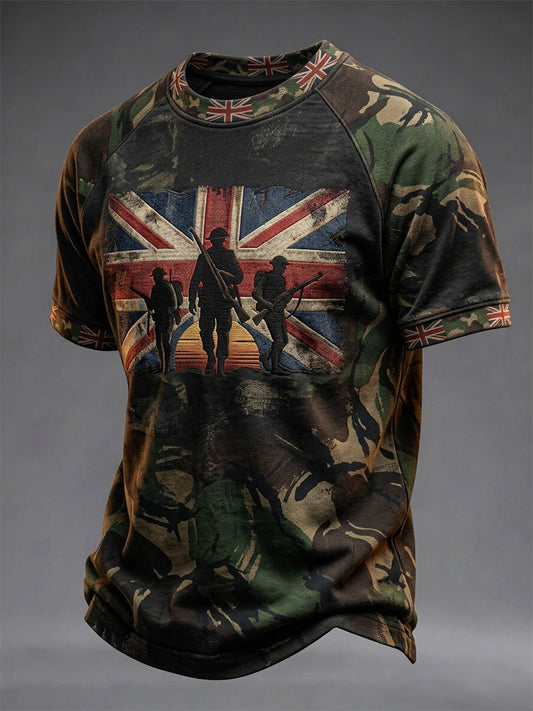 Men's British Flag Veteran Camouflage Print Casual Tee