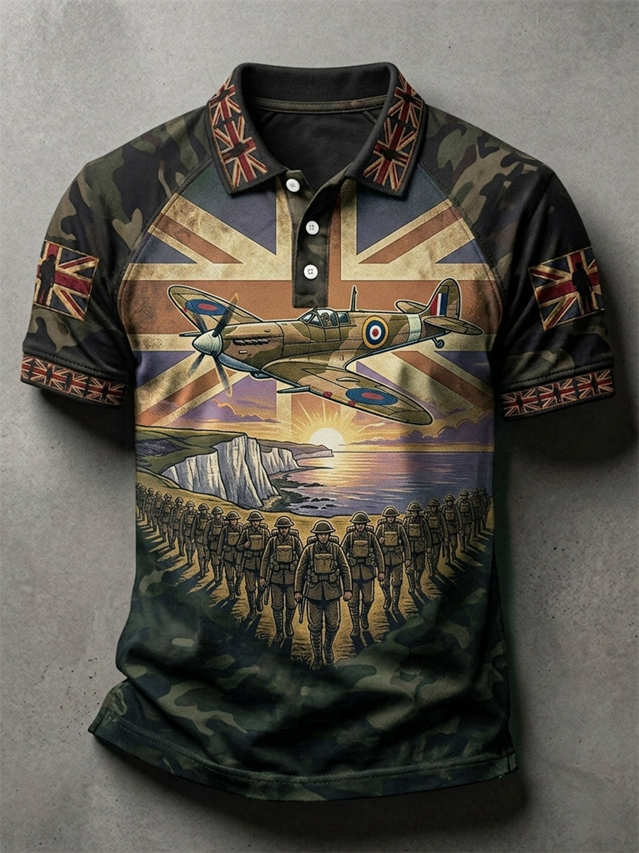 Men's British Flag Veteran Camouflage Print Casual Polo