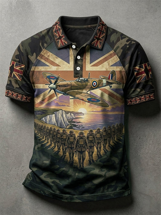 Men's British Flag Veteran Camouflage Print Casual Polo