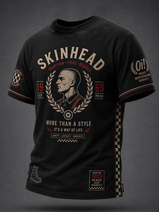 Men's UK Music Lover Skinhead Art Printed T-shirt