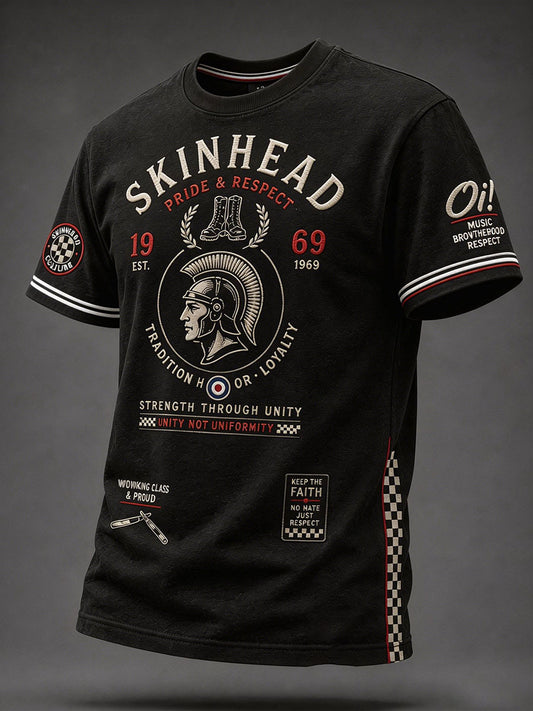 Men's UK Music Lover Skinhead Art Printed T-shirt