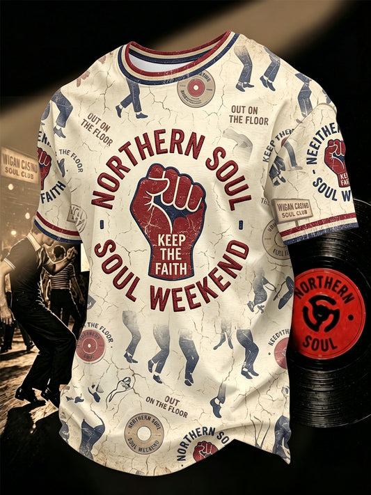 Men's Retro Northern Soul Keep The Faith Print Casual Tee