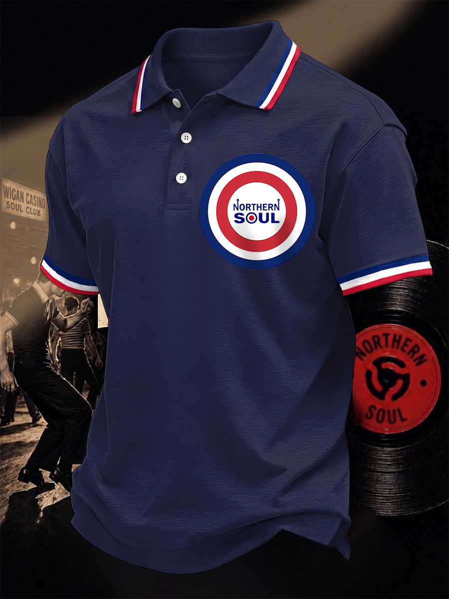 Men's Retro Northern Soul Print Casual Polo