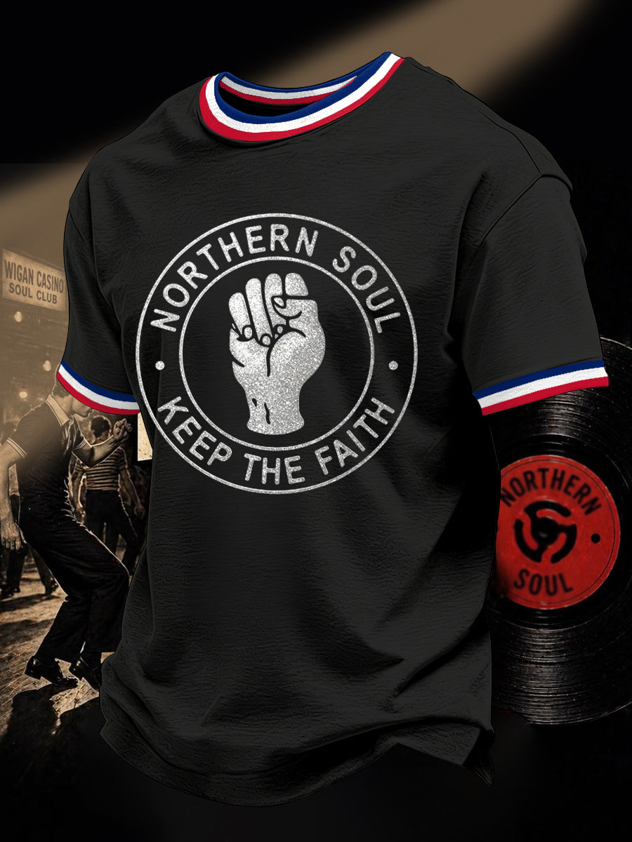 Men's Retro Northern Soul Keep The Faith Print Casual Tee