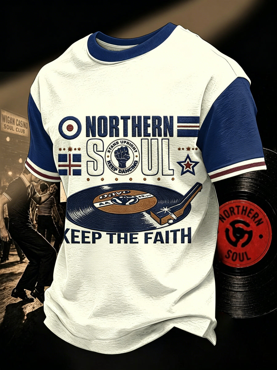 Men's Retro Northern Soul Keep The Faith Print Casual Tee