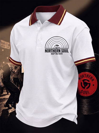 Men's Retro Northern Soul Keep The Faith Print Casual Polo