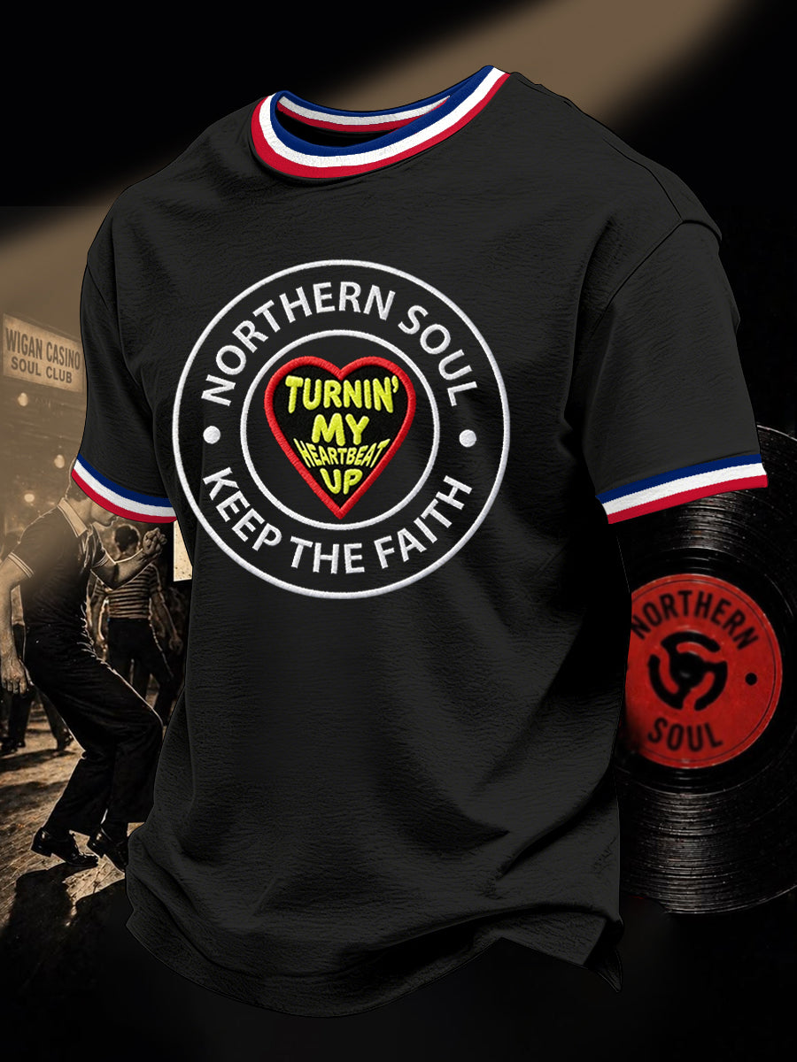 Men's Retro Northern Soul Keep The Faith Print Casual Tee
