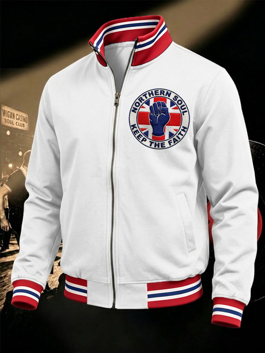 Men's Retro Northern Soul Keep The Faith Print Casual Zipper Sweatshirt