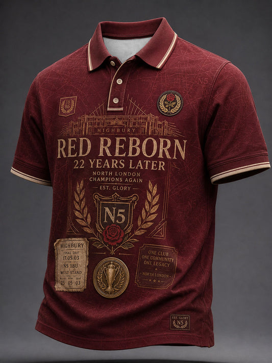Men's North London 22 Red Reborn Champion Football Lover Printed Casual Tops