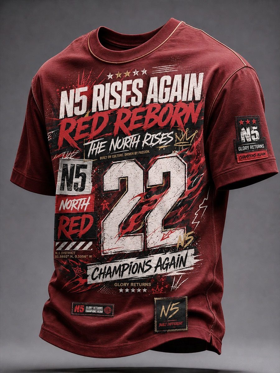 Men's North London 22 Red Reborn Champion Football Lover Printed T-shirt