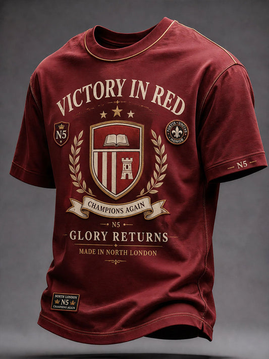 Men's North London 22 Red Reborn Champion Football Lover Printed T-shirt