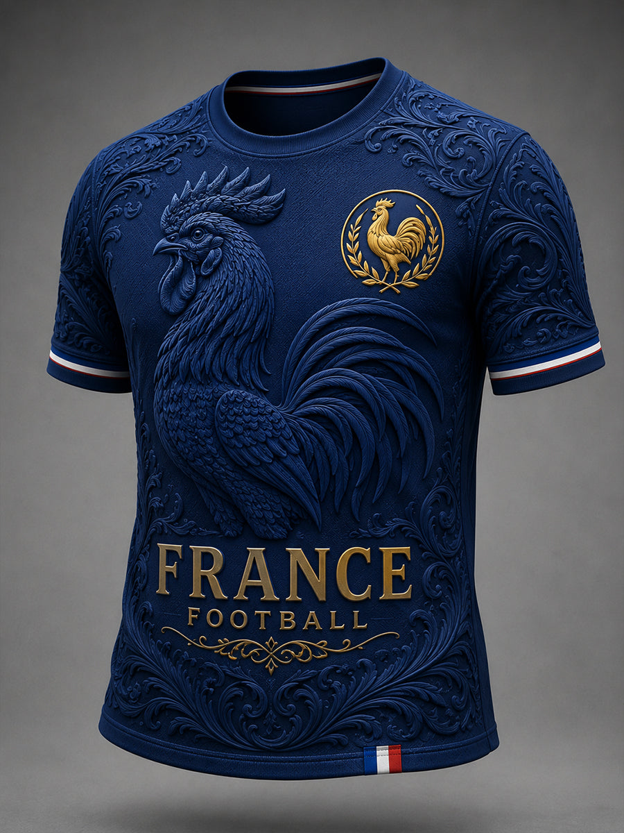 T-shirt décontracté avec impression d’art fan de football français rétro