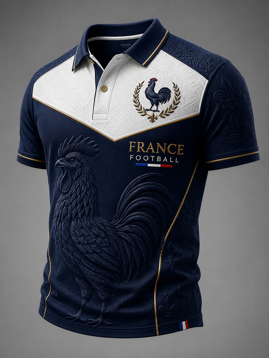 T-shirt polo décontracté avec impression d’art fan de football français rétro
