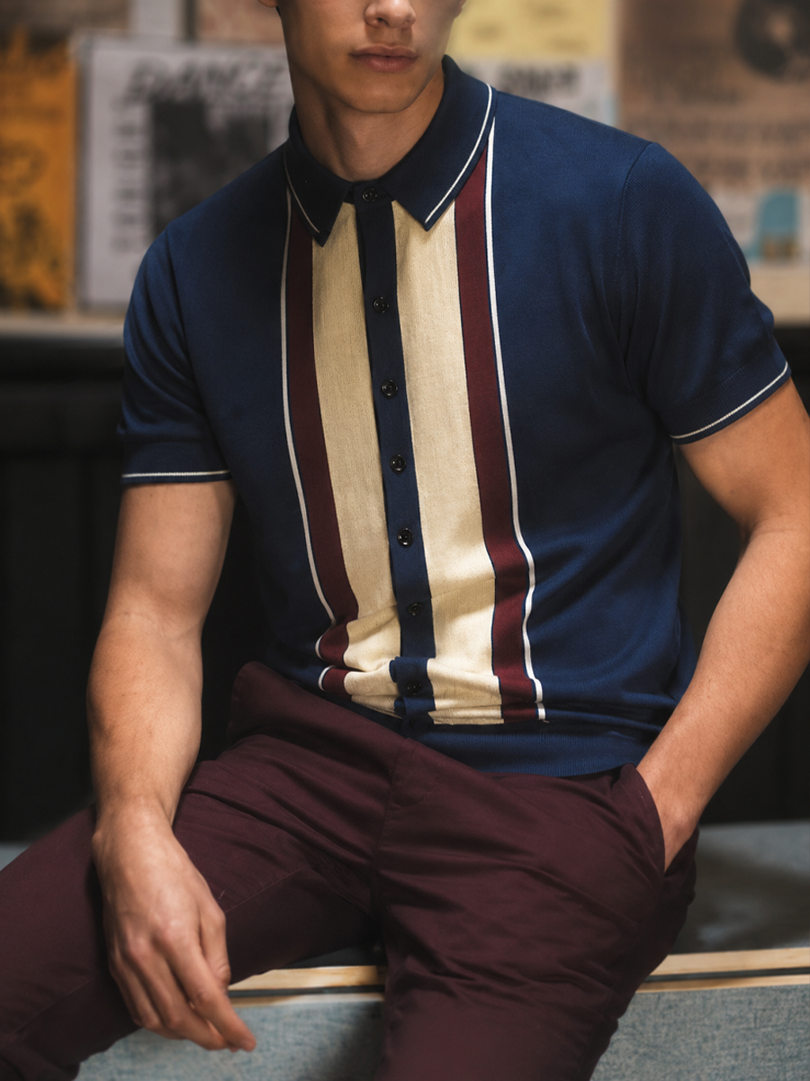 Men's Retro striped print Short Sleeve Shirt