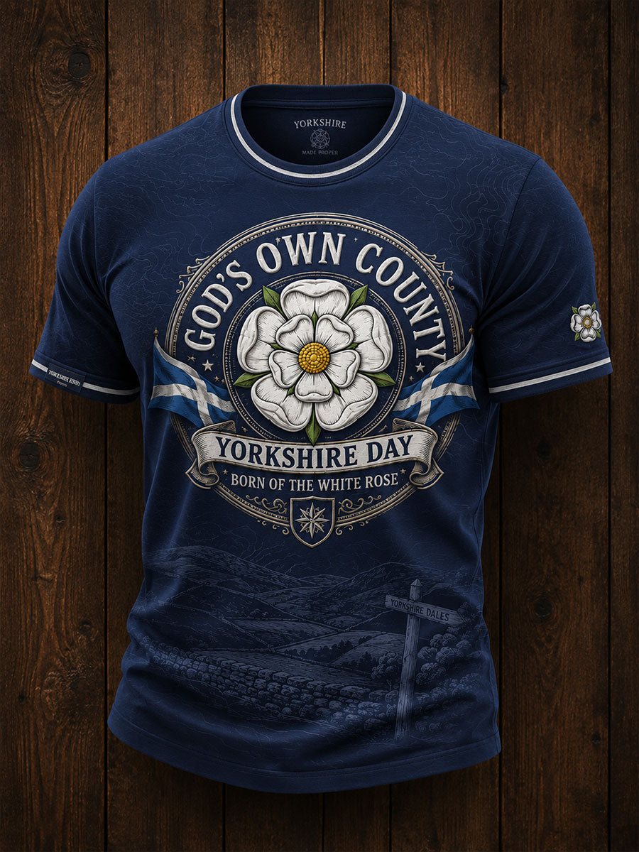 Men's England Yorkshire Day White Roses Art Printed T-shirt