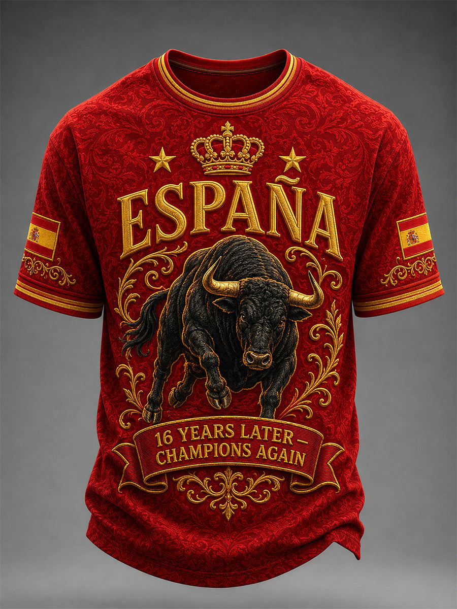 Men's We Are The Champions 2026 Print Celebrate España Champions Gift For Football Fans Casual Tee