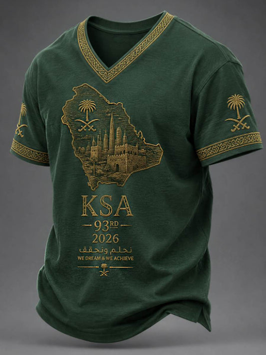 Men's Saudi National Day V-neck T-shirt